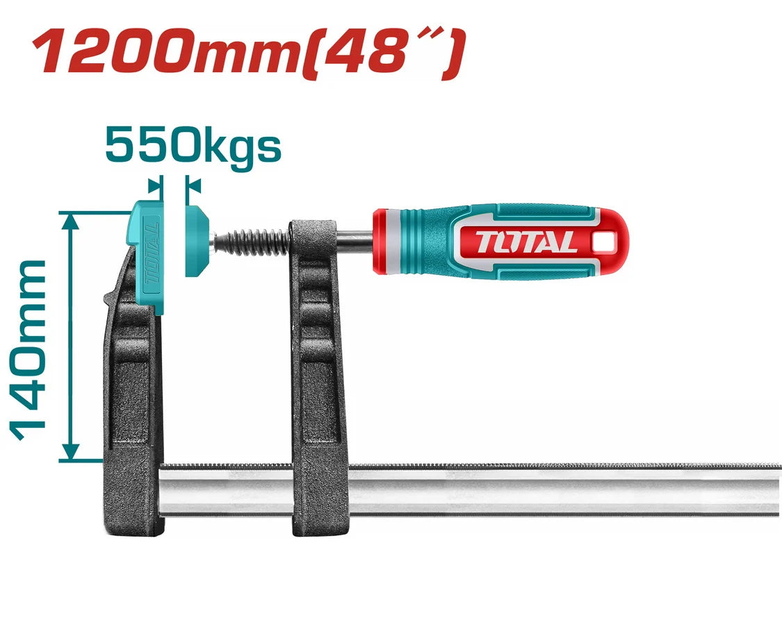 Total THT1321402 F clamp with sliding jaw, screw spindle and hand grip