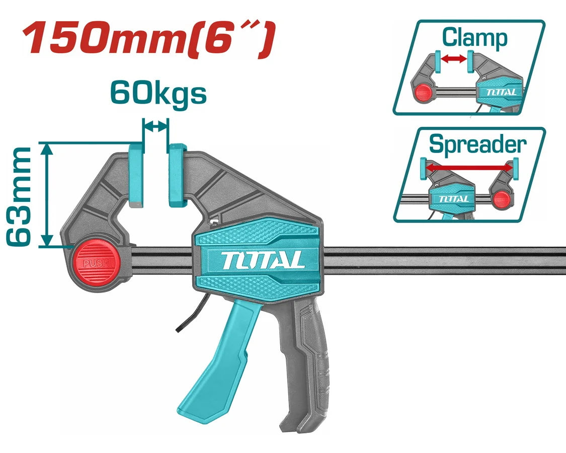 Total THT1340601 quick bar clamp with trigger grip, sliding jaw and protective pads