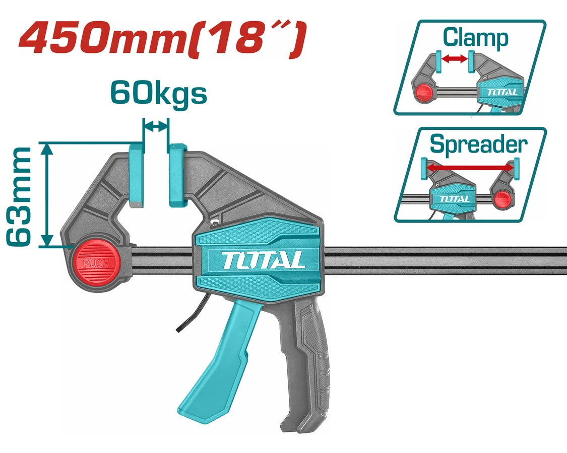 Total THT1340603 quick bar clamp with trigger grip, sliding jaw and protective pads