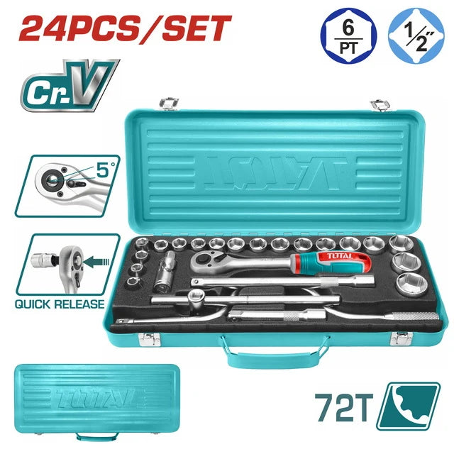 Total THT141253 socket tool set organized with handle and accessories
