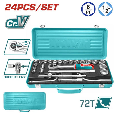 Total THT141253 socket tool set organized with handle and accessories