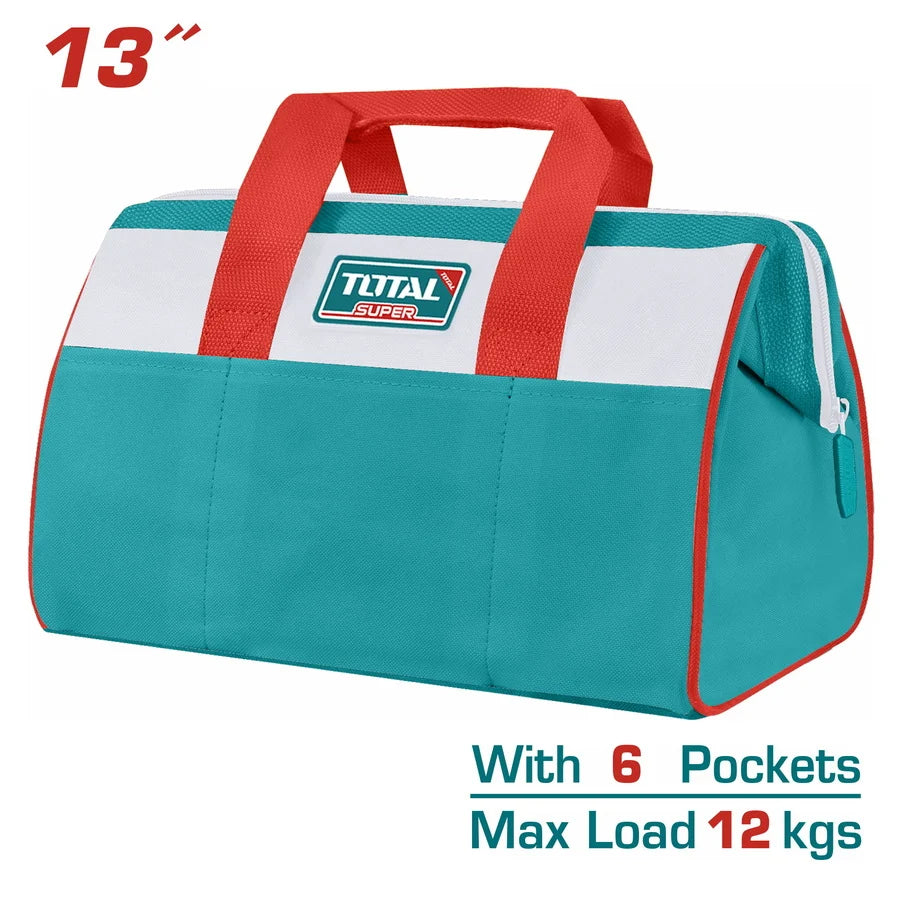 Total THT261325 fabric tool bag with carrying handles and zippered opening