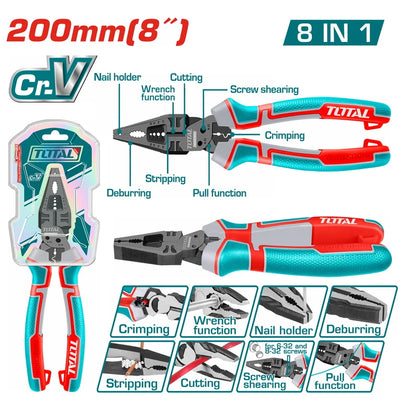 Total THTMF186 multi-function pliers with gripping jaws, integrated cutting features and ergonomic handles