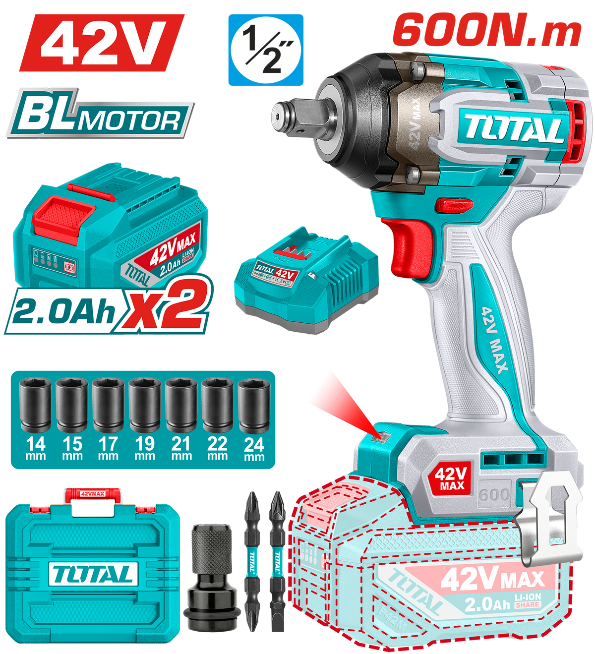 Total TIWLI42602 42V Impact Wrench Kit - product view