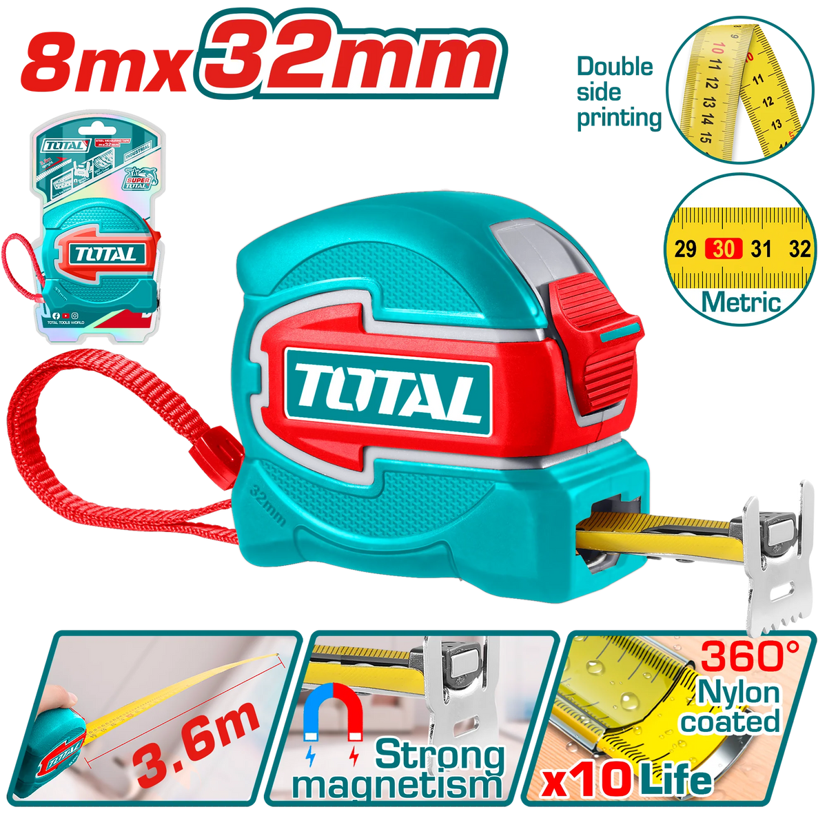 Total TMT80832M 8m x 32mm Measuring Tape - product view