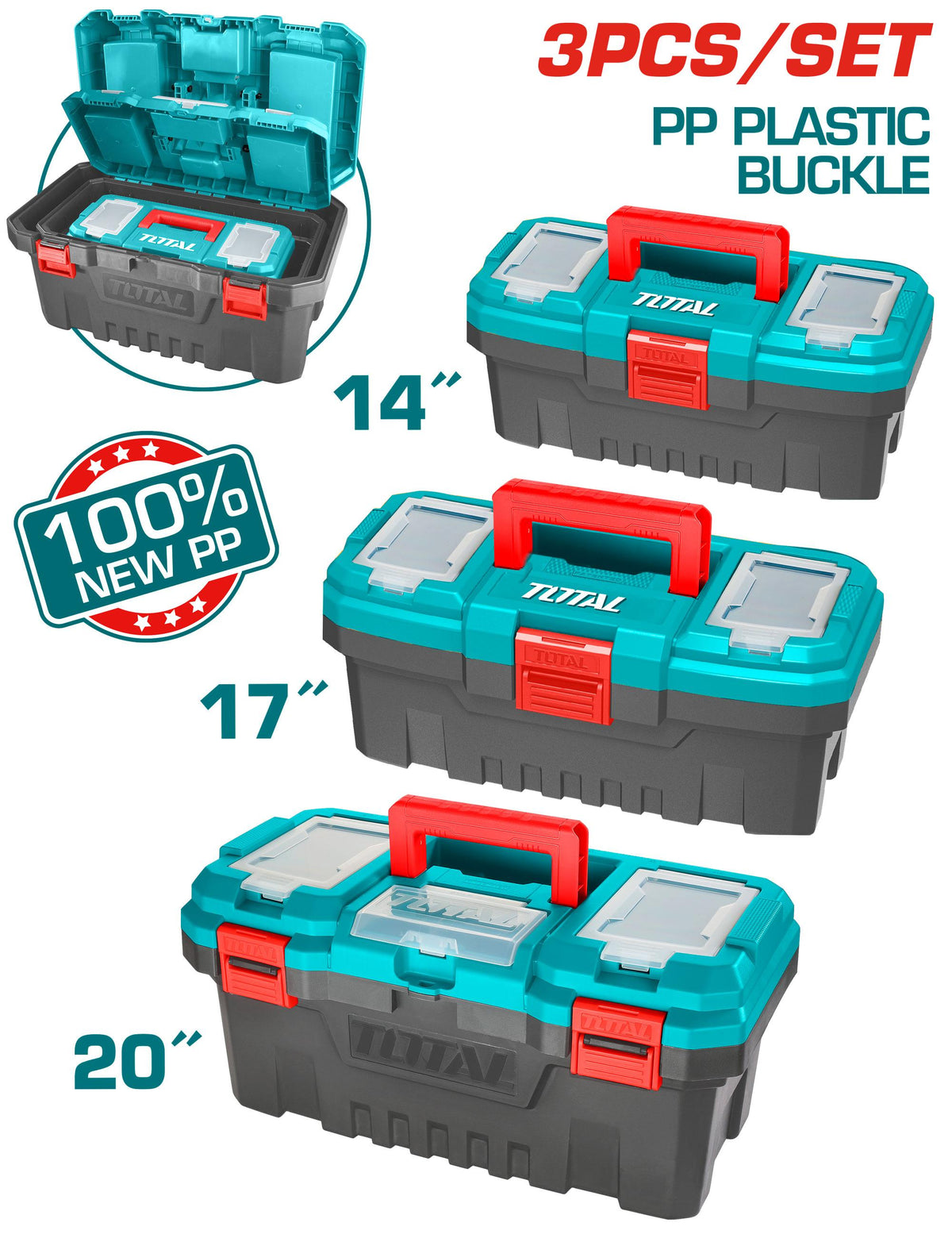 Total TPBXK0031 Plastic Tool Box Set, 3pcs - product view