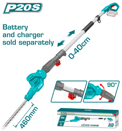 Total TPHT201601 cordless pole hedge trimmer with long shaft and adjustable cutting head