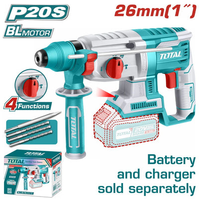 Total TRHLI20228 20V rotary hammer with side handle and accessory graphics