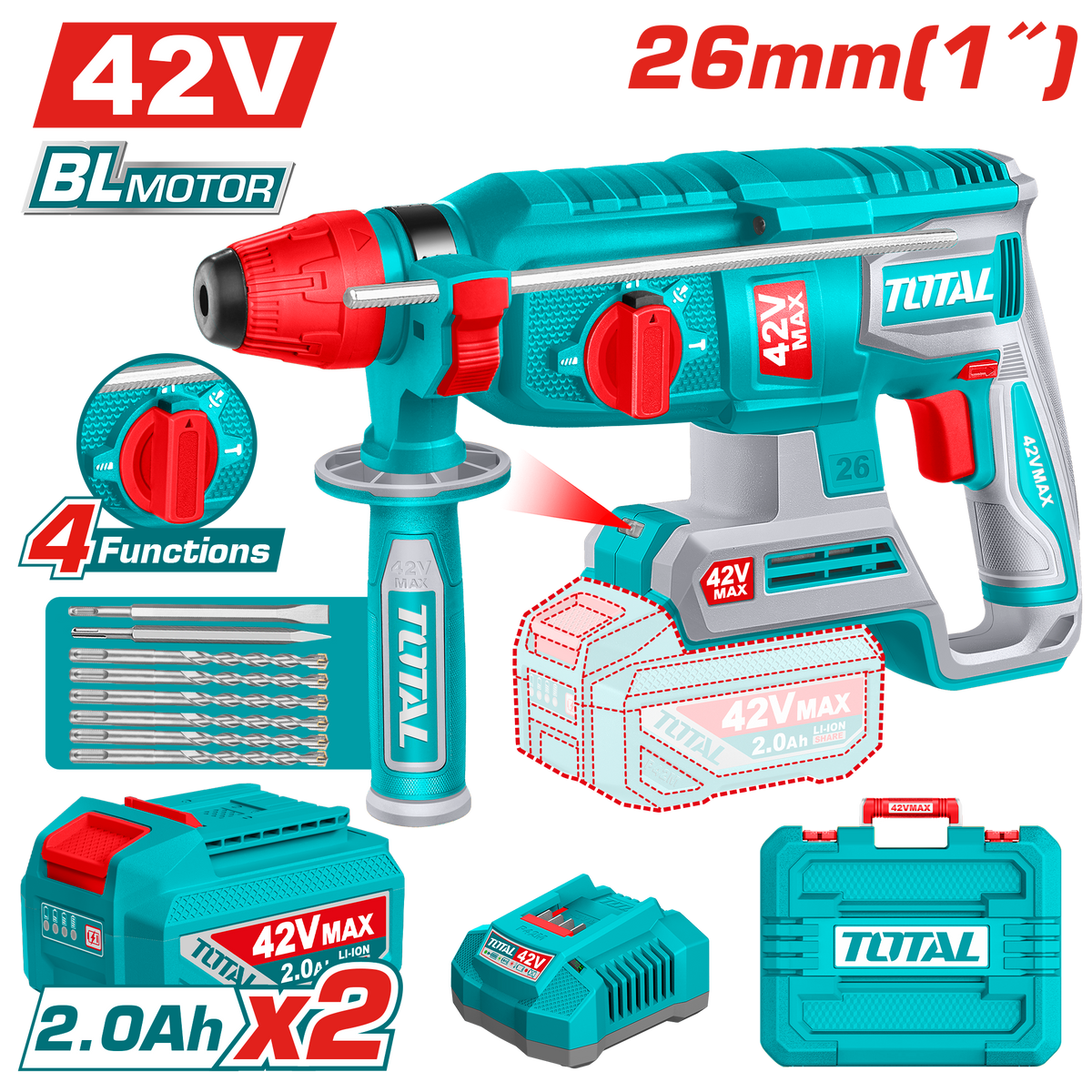 Total TRHLI422682 42V SDS Plus Rotary Hammer Kit - product view