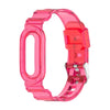 A translucent hot pink silicone band for a fitness tracker or smartwatch, featuring a silver metal buckle, shown on a solid white background.