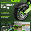 Motorcycle tire with features highlighted on a green background, displaying the brand 'Vilo'.