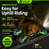 Electric scooter with features highlighted on a mountainous background, branded as VILO.
