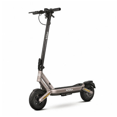 Silver electric scooter with 'Vilo' branding on a white background
