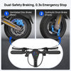 Diagram of dual-safety braking system with ventilated disc brake and hydraulic drum brake on a scooter.