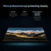 Display with mountain landscape on screen, text about eye-protecting features.