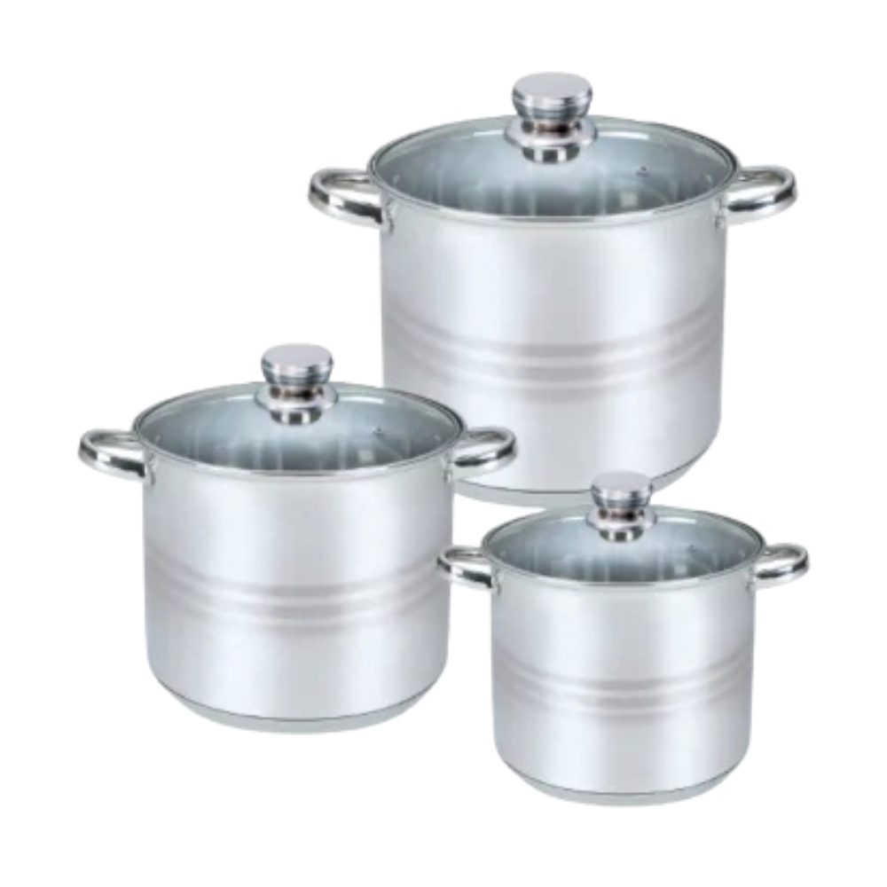 Zilan Stainless Steel Cookware Set 6 Pcs (20, 22, 24cm) with Glass Lid Induction