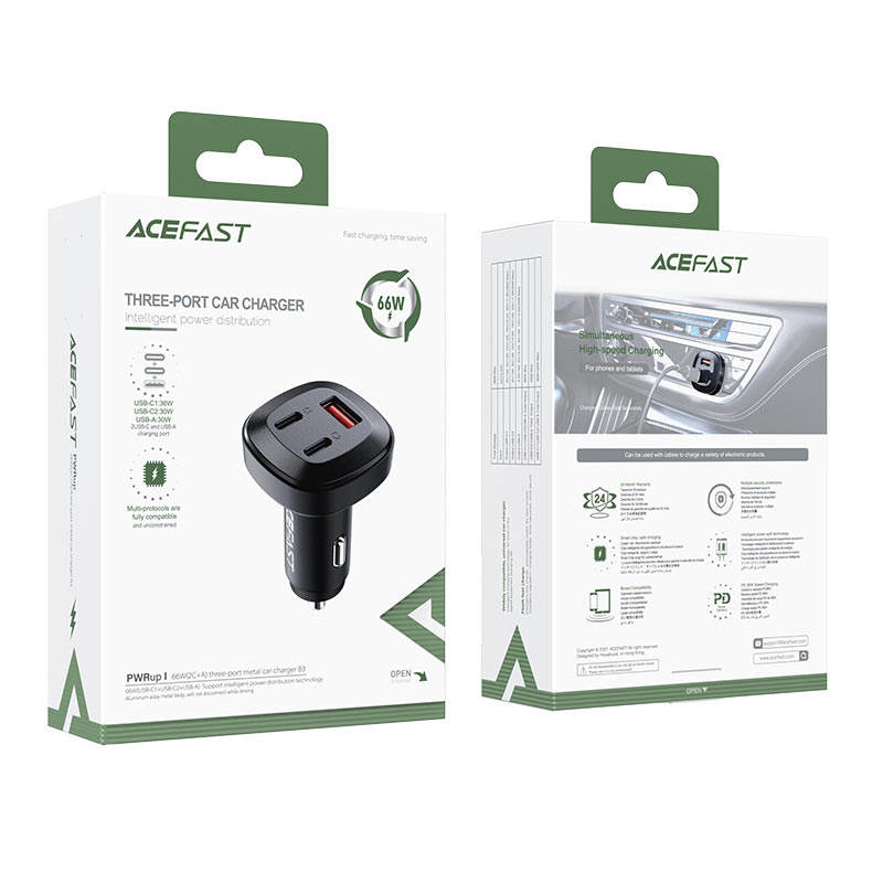 AceFast - AceFast 66W 3 - Port Metal Car Charger B3 - Cle Market