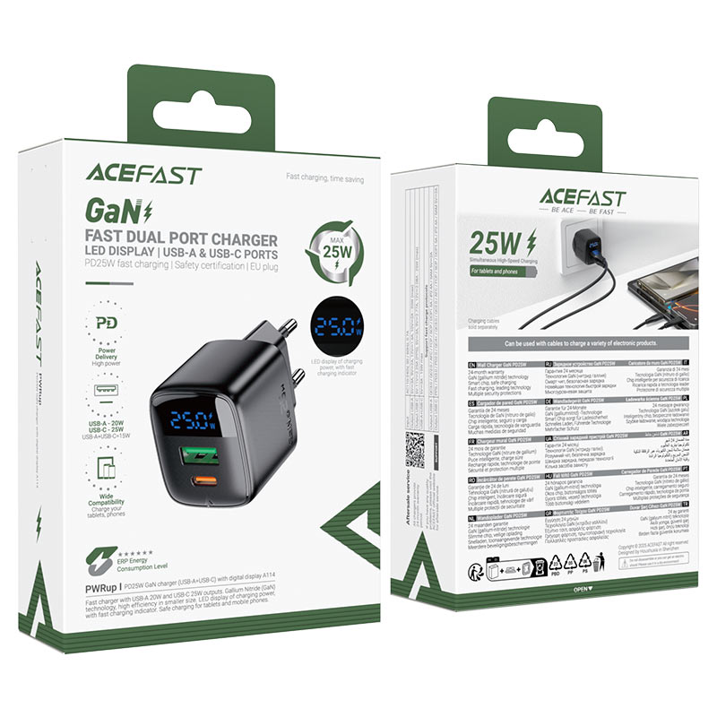 Acefast 25W GaN Fast Wall Charger Dual Port