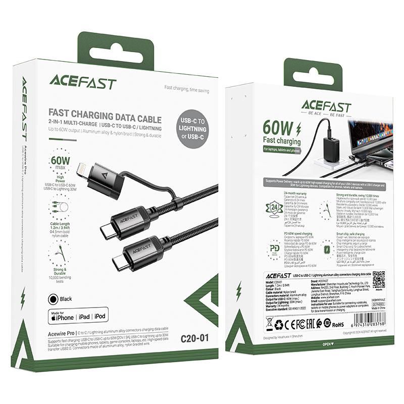 AceFast - AceFast Acewire Pro Charging Data Cable 60W C20 - 01 - Cle Market