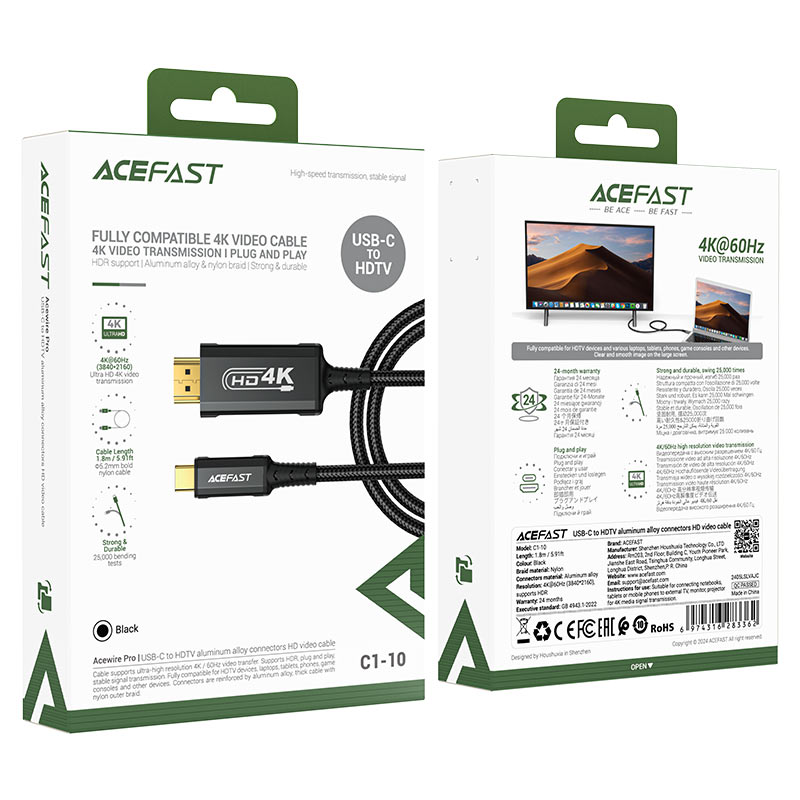 AceFast - AceFast AceWire Pro USB - C to HDTV Video Cable - Cle Market