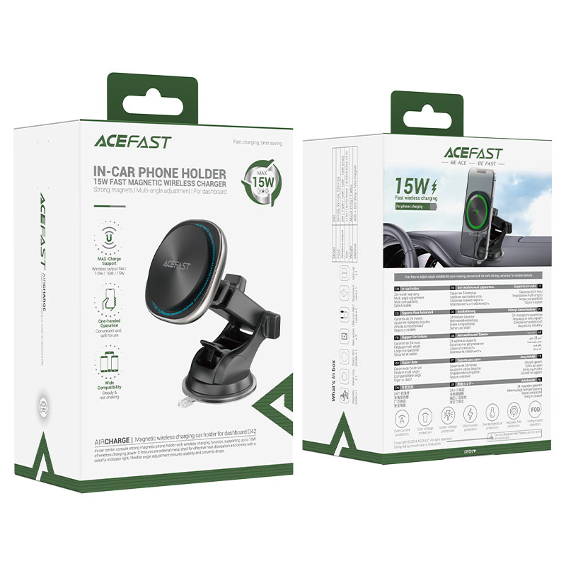 AceFast - AceFast AirCharge Magnetic Wireless Charger Car Holder D42 - Cle Market