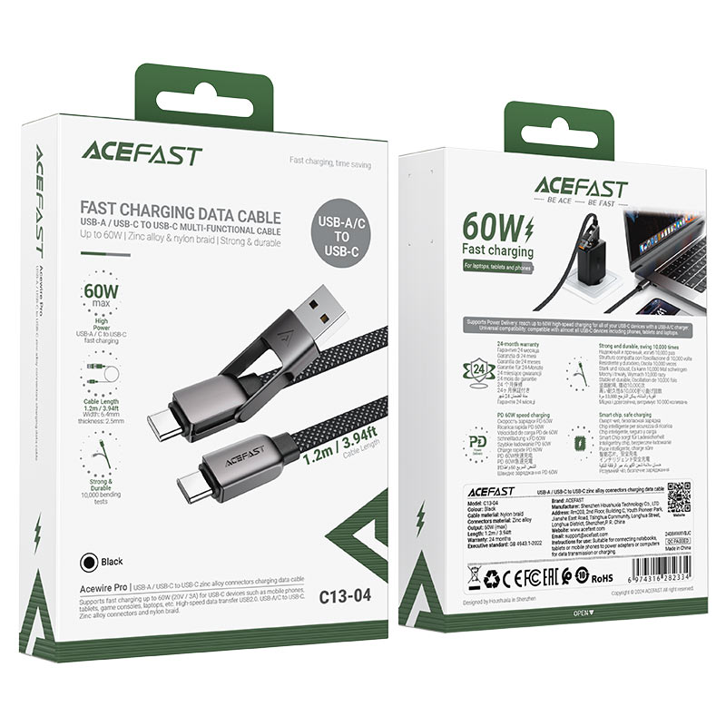 Acefast Charging Data Cable USB-A and USB-C to USB-C - Cle Market