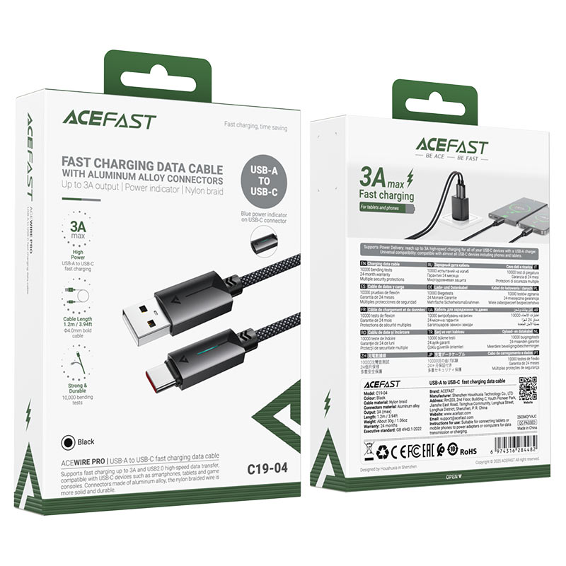 Acefast Charging Data Cable USB-A to USB-C - Cle Market