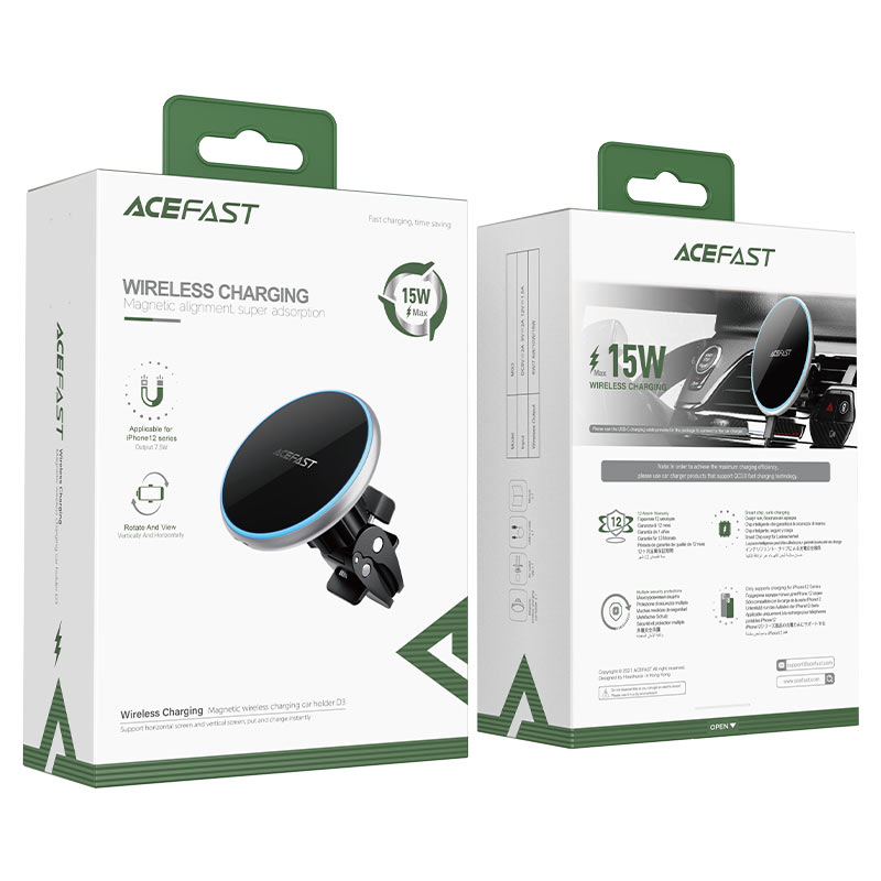 Acefast Fast Wireless Car Charger Mount Magnetic Holder D3 15W