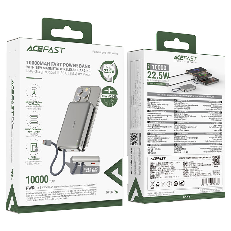 AceFast - AceFast PWRup Magnetic Fast Wireless Charge Power Bank M18 10000mAh - Cle Market