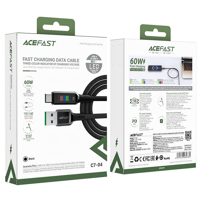 AceFast - AceFast USB - A to USB - C 60W Indicator Cable C7 - 04 - Cle Market