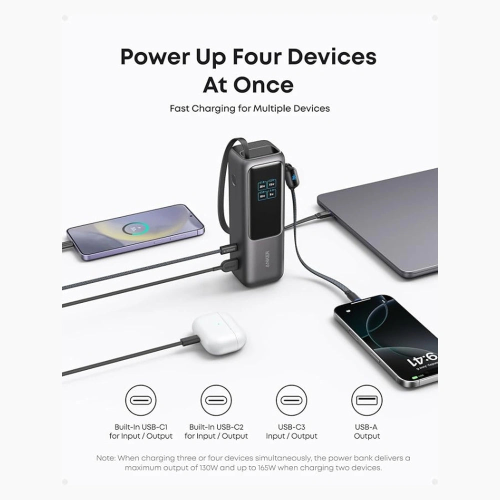 Anker Laptop Power Bank (25K, 165W, Built-In and Retractable Cables)