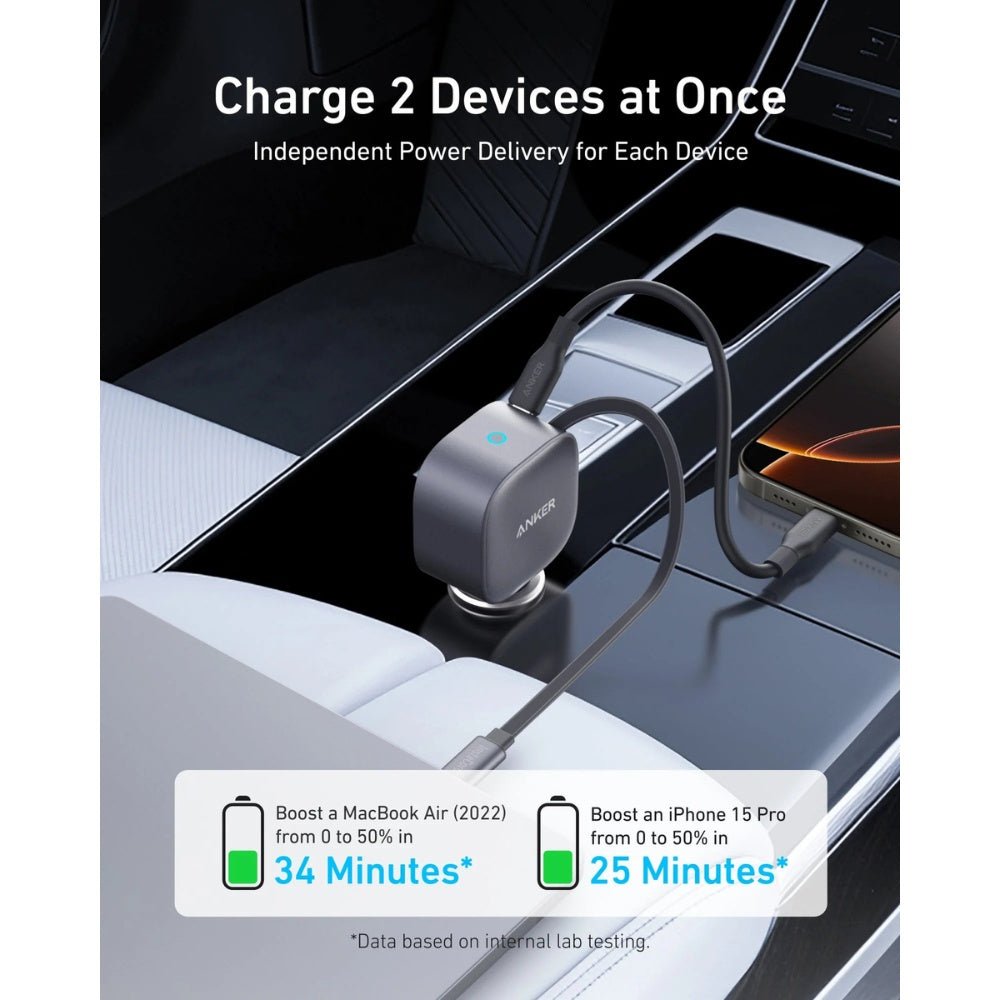 Anker - Anker USB - C Car Charger 75W Built - In Retractable Cable - Cle Market