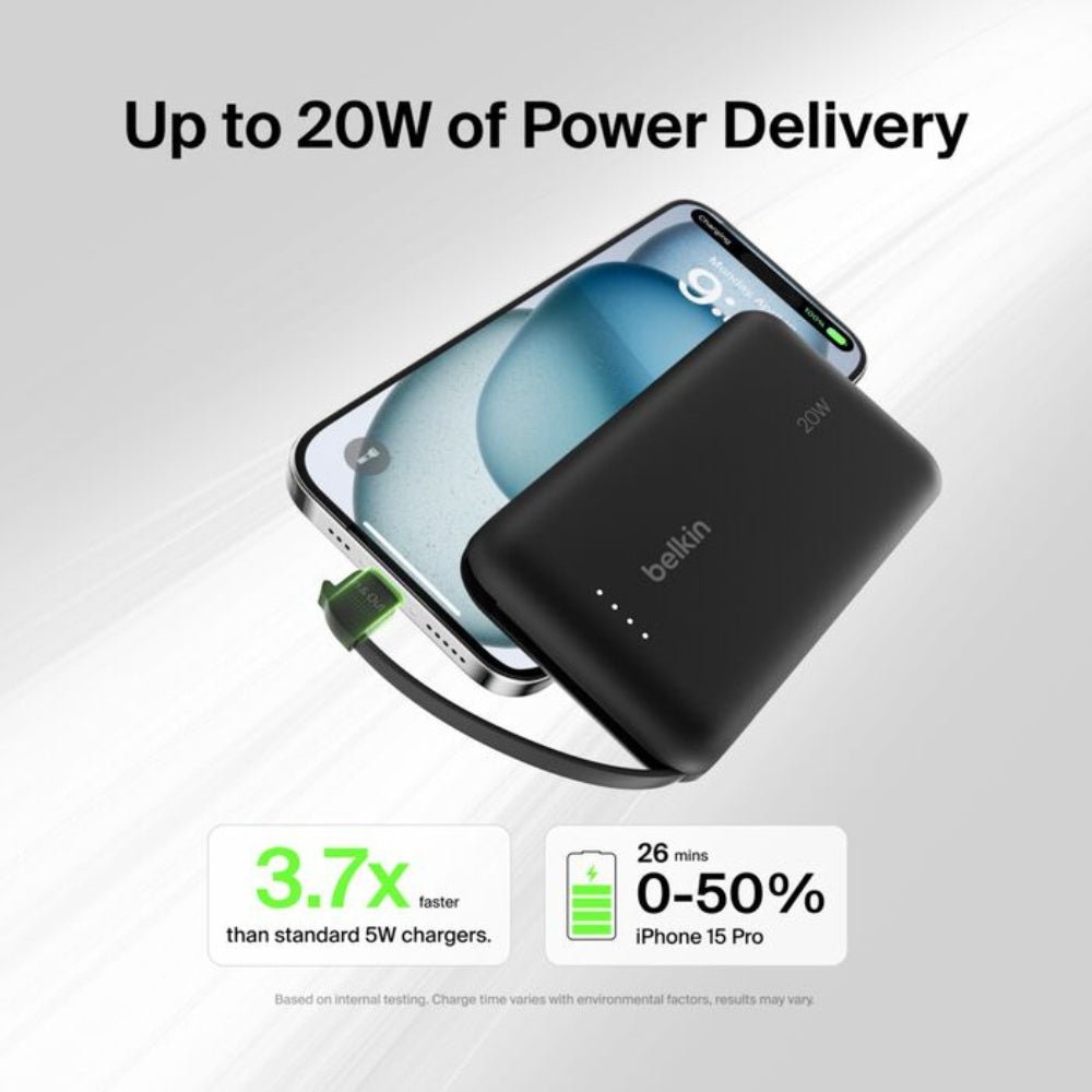 Belkin - Belkin BoostCharge Power Bank 10K 20W with Integrated Cable - Cle Market
