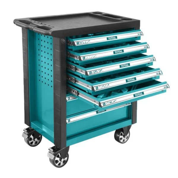 Total THRC01071 steel tool cabinet with 7 drawers on caster wheels