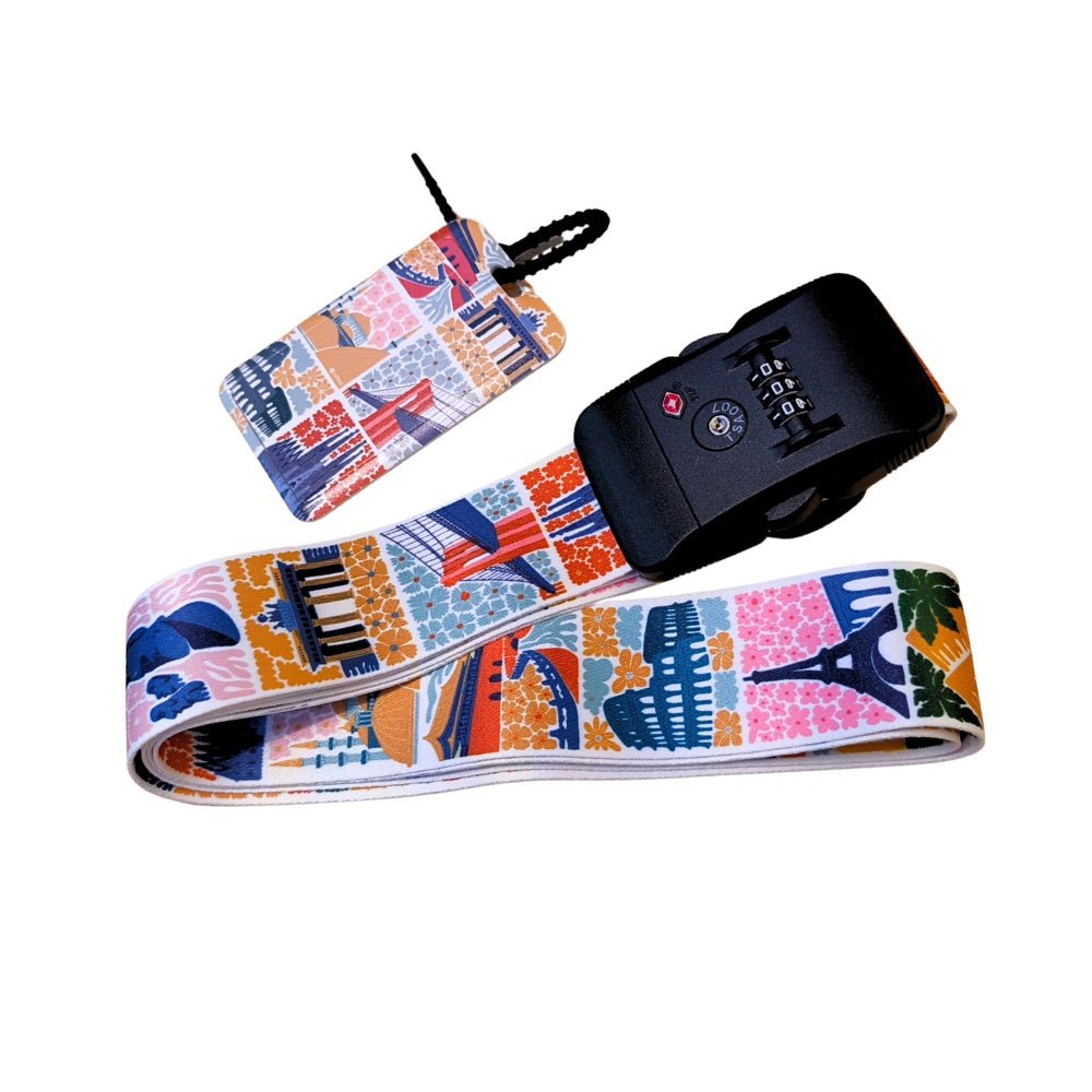 Coteci - Coteci Customs Lock Buckle Luggage Strap Tag Set - World Landmarks - Cle Market