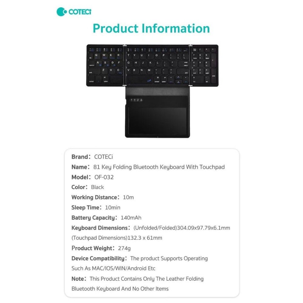 Coteci - Coteci Folding Keyboard with TouchPad - Cle Market