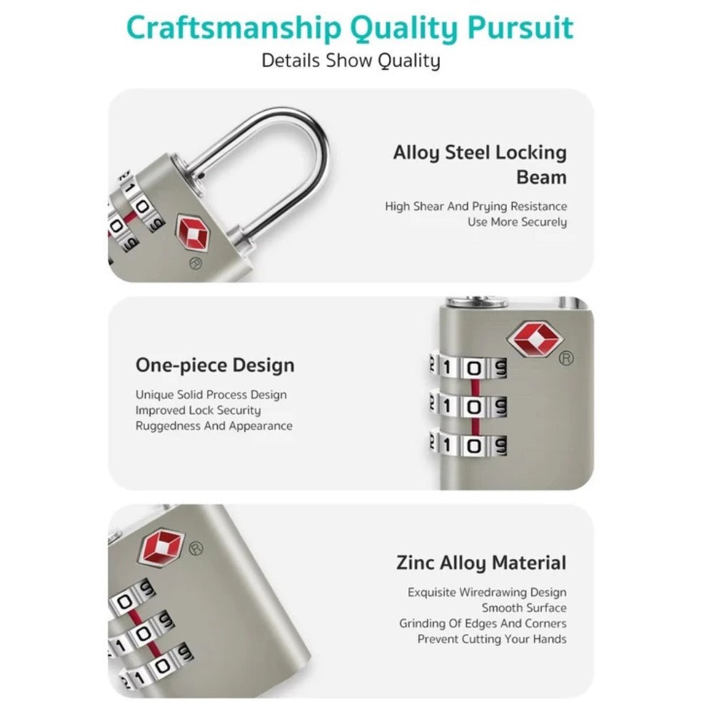 Coteci - Coteci Zinc Alloy TSA Lock 3 Digit Combination Code Lock - Cle Market