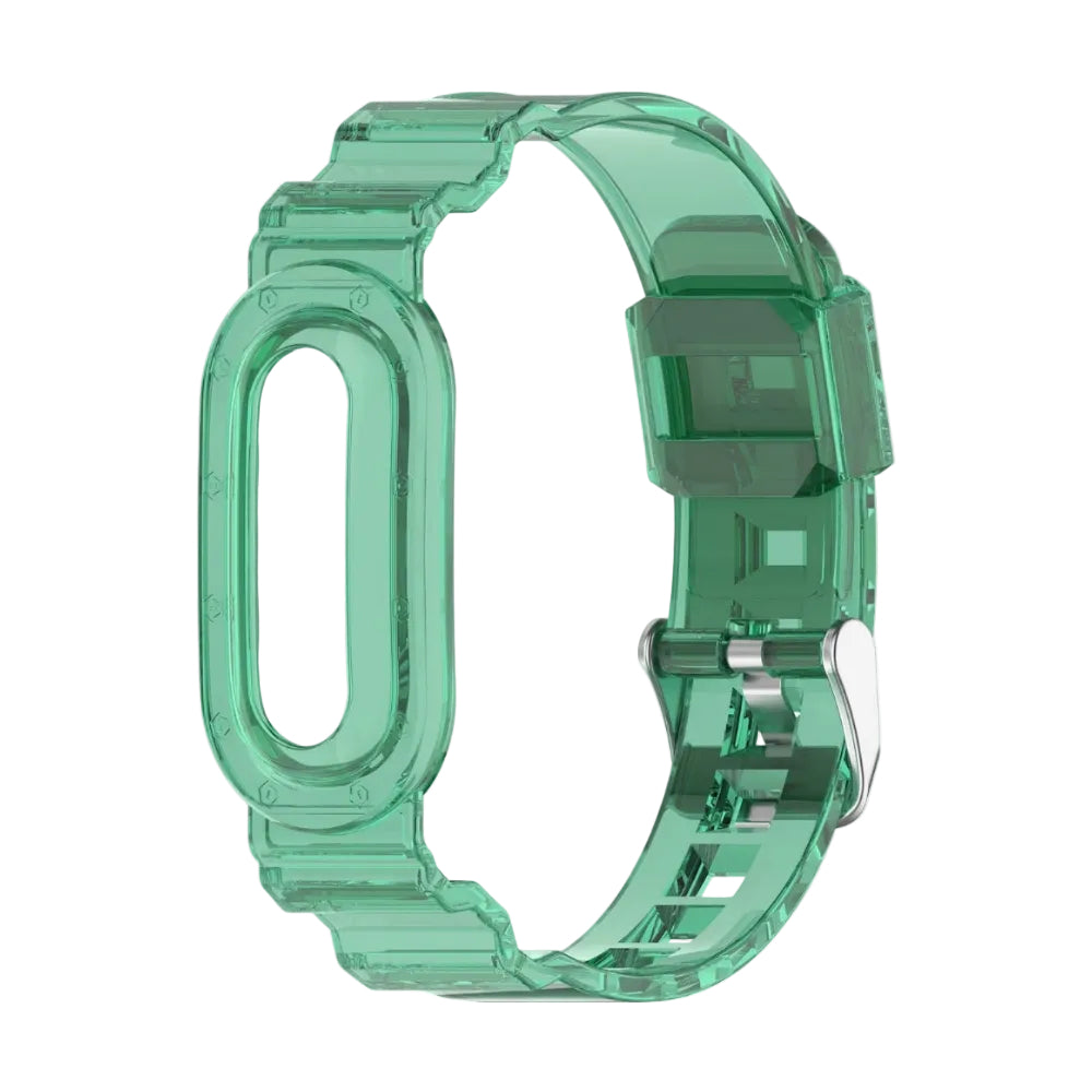 A translucent mint green smartwatch band with a matching rectangular case, shown on a plain white background.