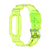 A translucent neon yellow-green silicone watch band with a silver metal buckle, shown on a plain white background.