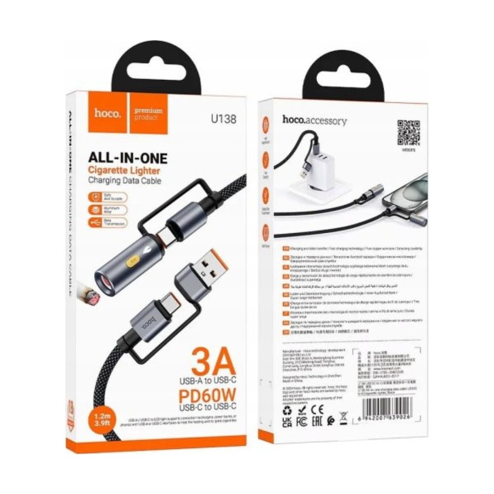 Hoco - Hoco All in One Charging Cable USB - C with Cigarette Lighter U138 - Cle Market