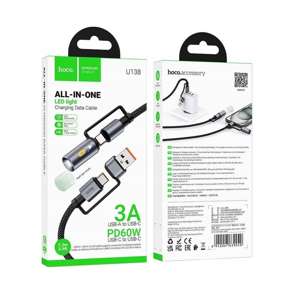 Hoco - Hoco All in One Charging Cable USB - C with Led Light U138 - Cle Market