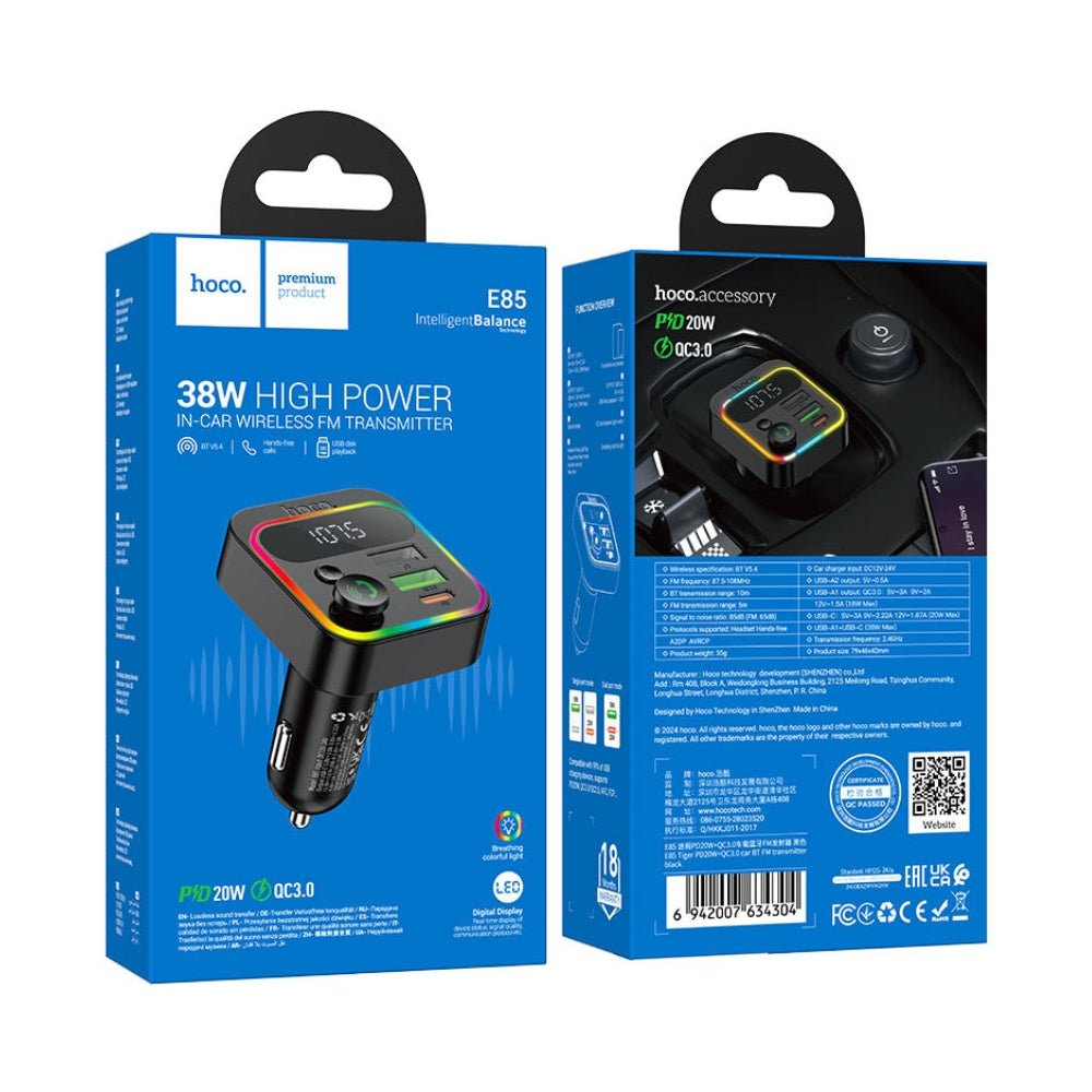 Hoco - Hoco Car Charger PD20W QC3.0 with FM Transmitter E85 - Cle Market