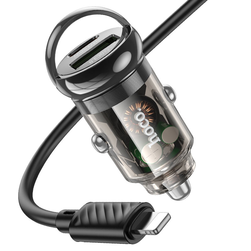 Hoco - Hoco Dual Port Car Charger 30W with USB - C to Lightning Cable Z53A - Cle Market