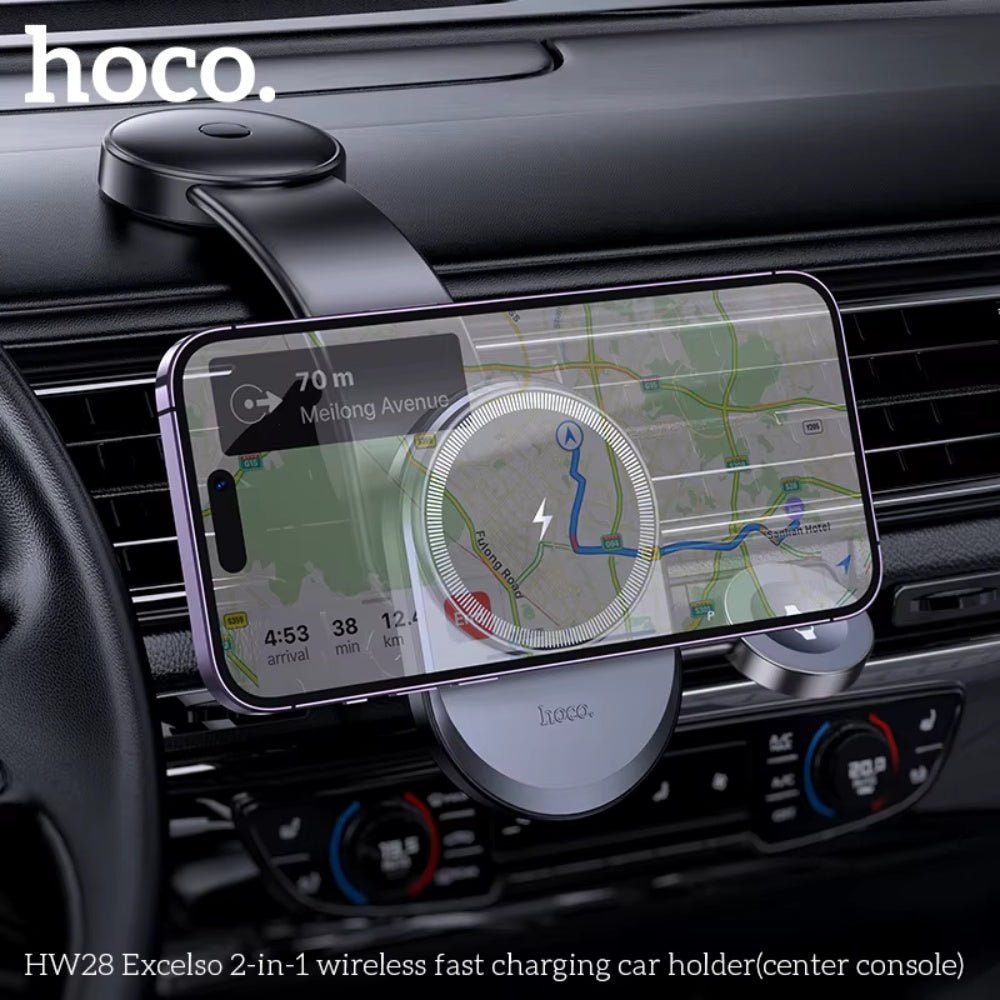 Hoco - Hoco HW28 2 - in - 1 Wireless Fast Charging Car Holder - Cle Market
