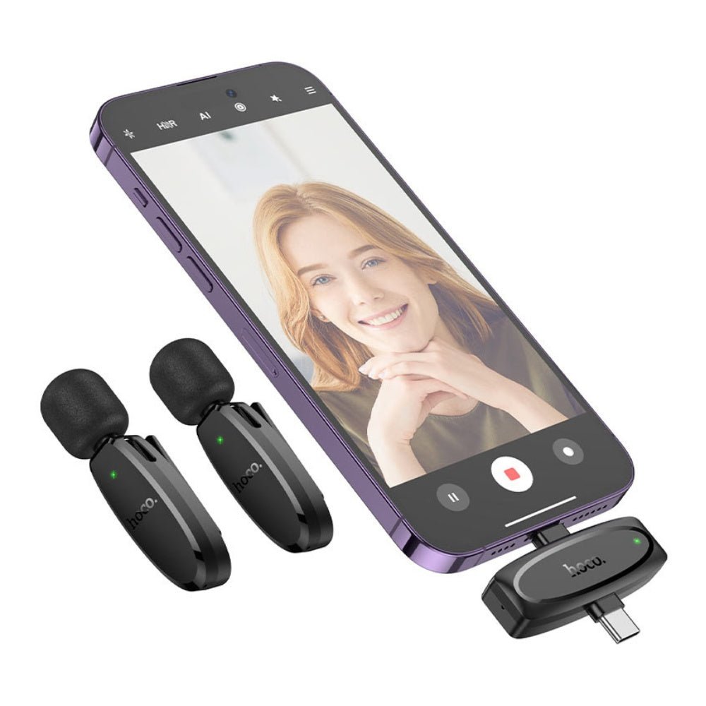 Hoco - Hoco L15 Dual Wireless Microphone Clip - ON Lightning and USB - C - Cle Market