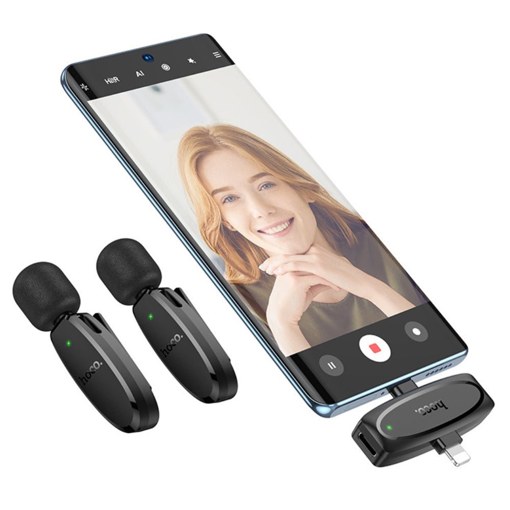 Hoco - Hoco L15 Dual Wireless Microphone Clip - ON Lightning and USB - C - Cle Market