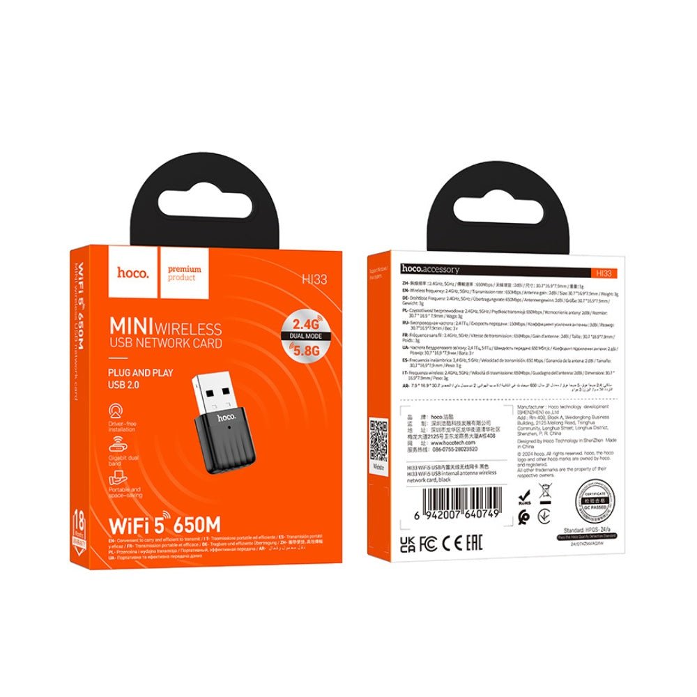 Hoco - Hoco mini Wireless USB Network Card HI33 - Cle Market