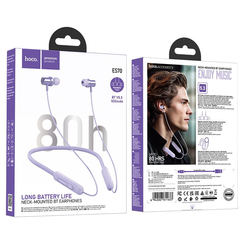 Hoco - Hoco Neck - Mounted Bluetooth Earphones ES70 - Cle Market