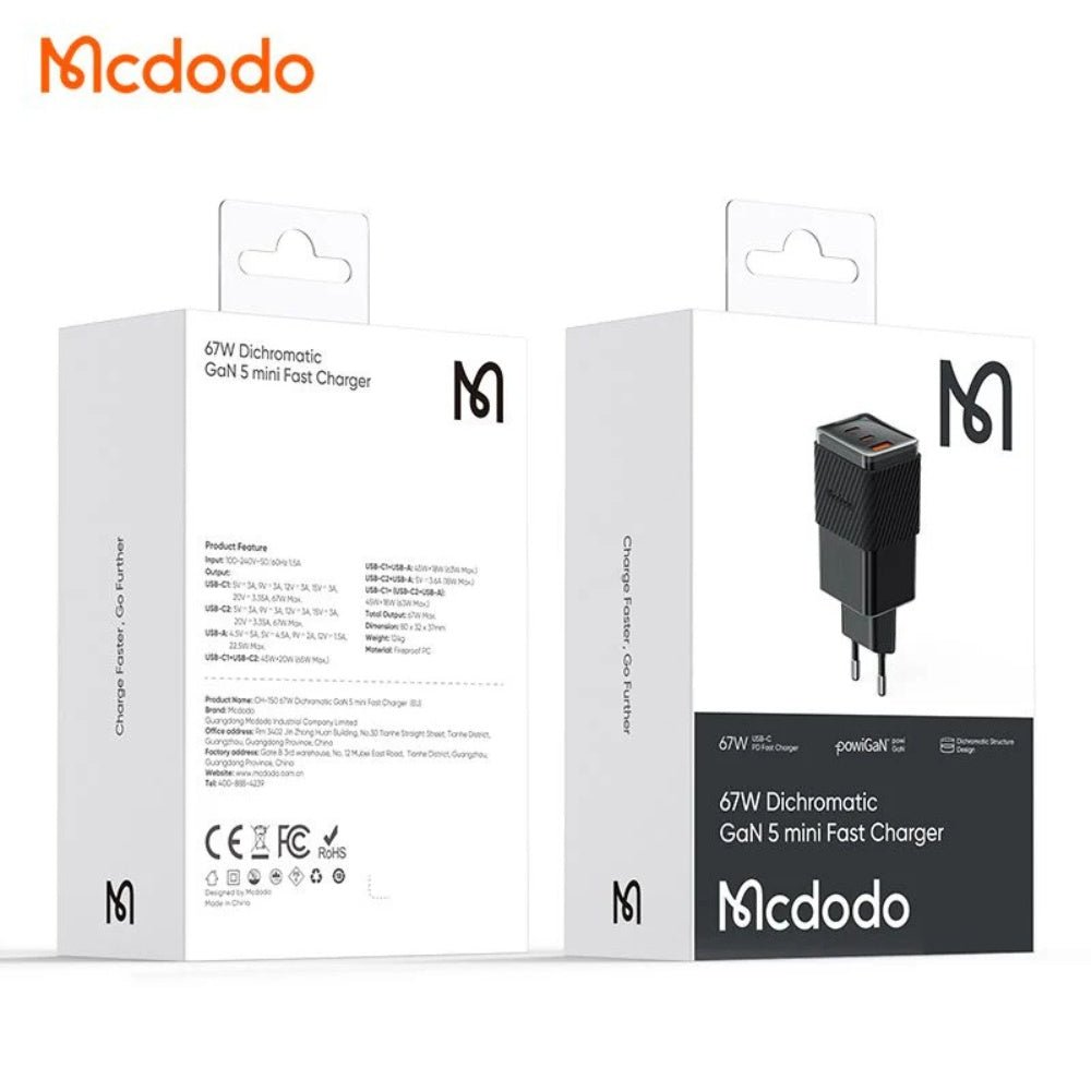 Mcdodo - Mcdodo 67W Dichromatic GaN mini Fast Charger CH - 1501 - Cle Market