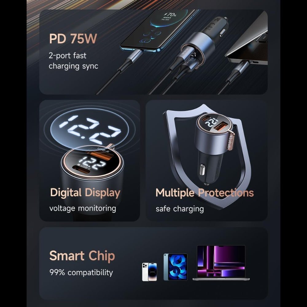 Mcdodo - Mcdodo 75W Digital Display Car Charger - Cle Market